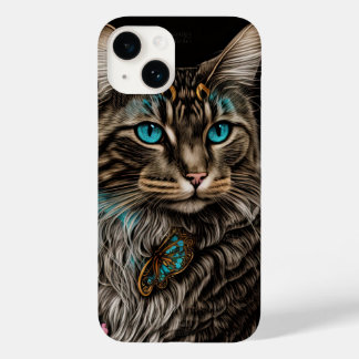 Gato fantástico com flores e borboletas Arte AI
