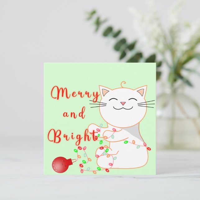 Gato Feliz Brincando Com Luz de LED | Cartão Plano (Em pé/Frente)