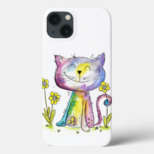 Gato Feliz e Bonito com Flor Amarelo
