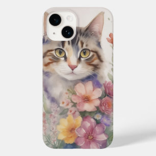 Gato Floral em Aquarela Fofa