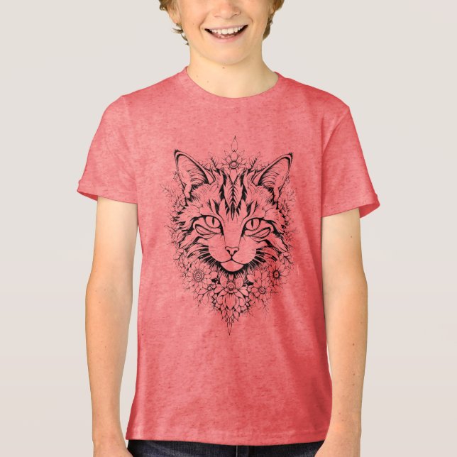 Gato Floral Místico - Arte Preta e Branca Itrícia (Frente)