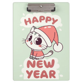 gato fofo ano novo feliz prancheta