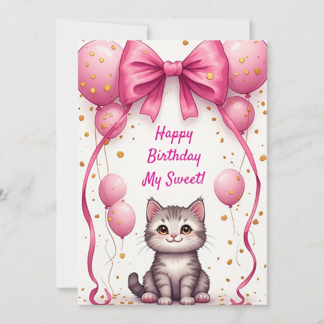 Gato Fofo Com Balões De Aniversário 🎀 (Frente)