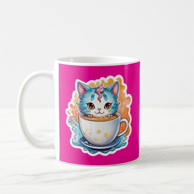 Gato Fofo Com Caneca De Café Design De Desenho-946 (Esquerda)