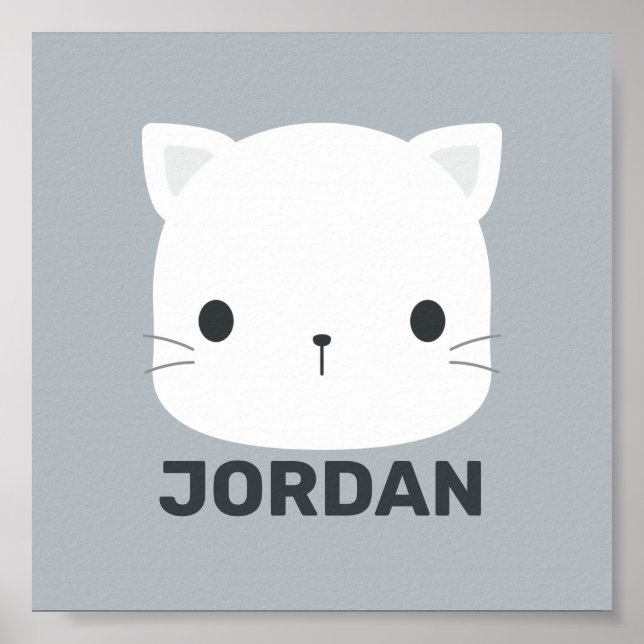 Gato Fofo com Poster de Nome Personalizado (Frente)