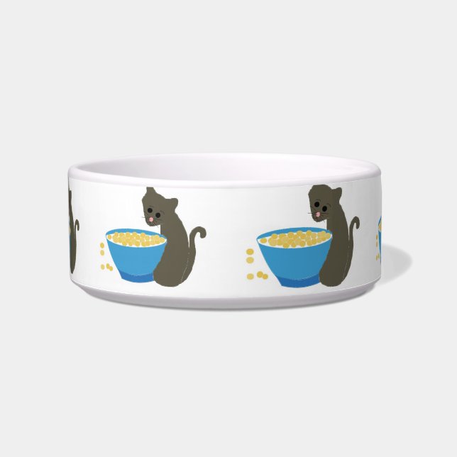 Gato Fofo com uma Tigela de Comida Azul (Frente)