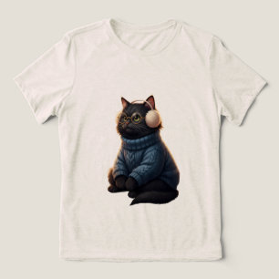 Gato Fofo e Aconchegante de Inverno em Camiseta de