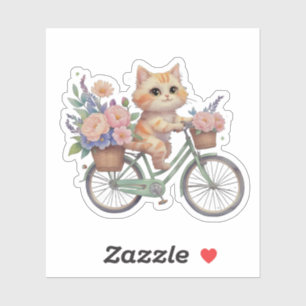 Gato Fofo em Adesivo de Bicicleta Floral