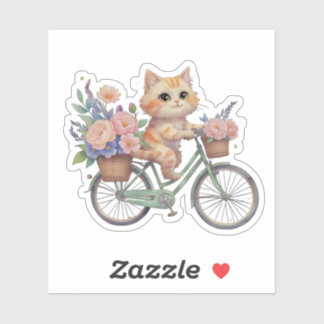 Gato Fofo em Adesivo de Bicicleta Floral