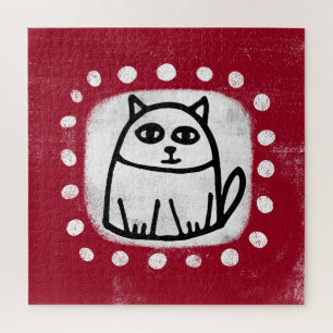 Gato Fofo em Quebra-Cabeça Vermelho