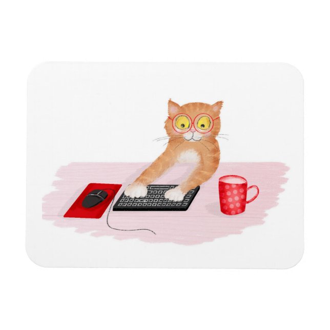Gato fofo navegando na internet em um ímã de compu (Horizontal)