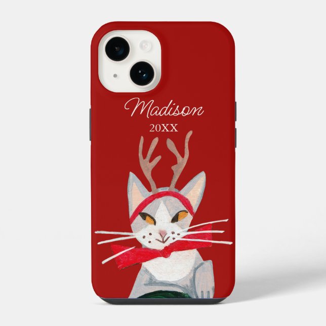 Gato fofo retrô natal vermelho (Verso)