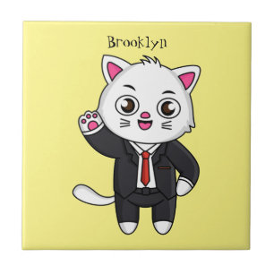 Gato gatinho bonito em desenho animado de terno