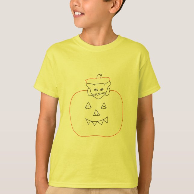 Gato, gatinho em camisetas de desenho de abóbora (Frente)