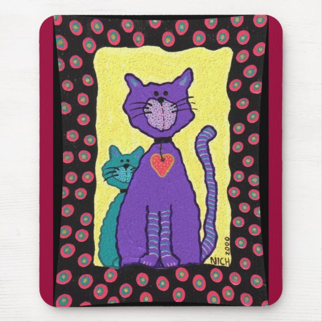 Gato & gatinho Funky roxos - mousepad (Frente)