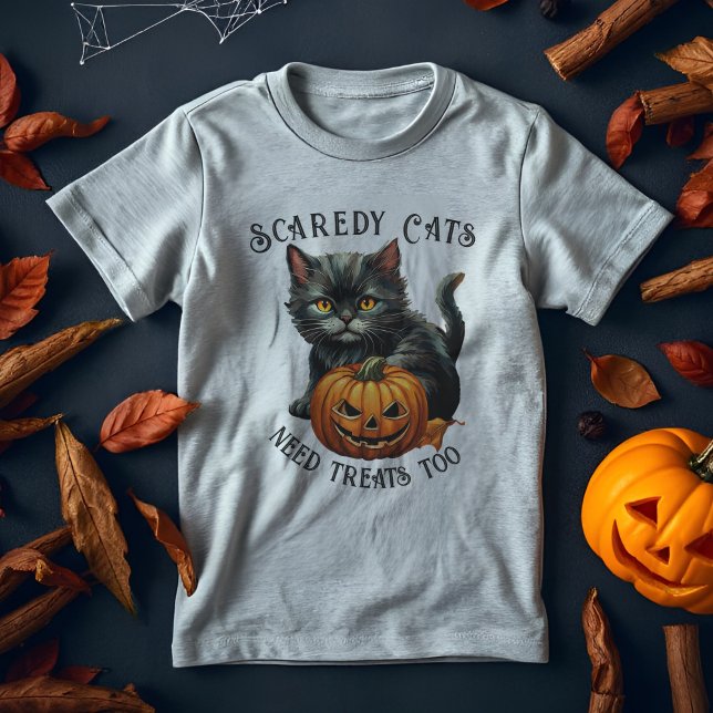 Gato Gato Grito Preto Gatinho Preto, Gatinho Gatin (Vintage-style toddler tee with a shy black kitten and pumpkin. Customizable Halloween design.)