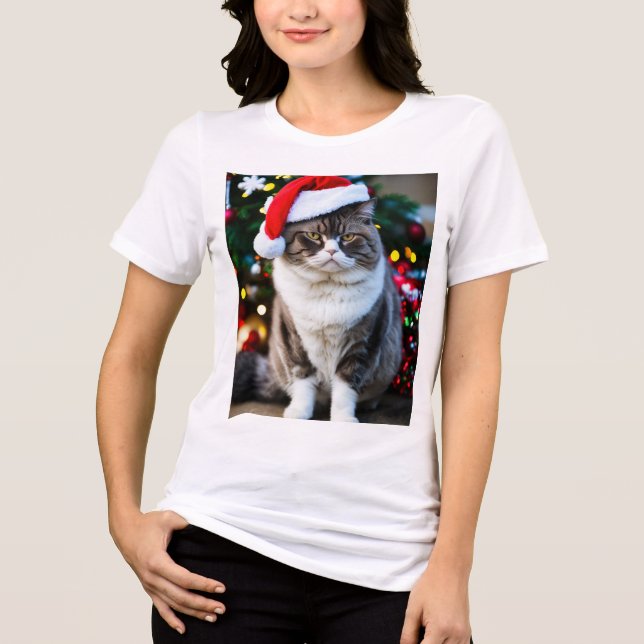 Gato gordo rabugento com chapéu de Natal: diversão (Frente)