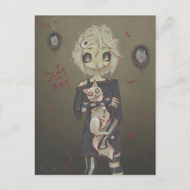 Gato gótico Zombie, fofo cartão postal, morto-mort (Frente)