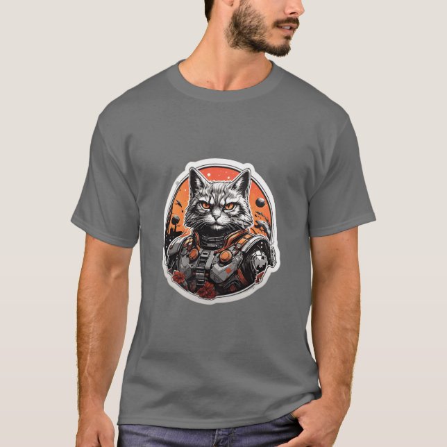 gato guerreiro camiseta design de roupa retrô (Frente)