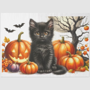 Gato Halloween com Papel Tecido de Decoupage de Pu