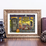 Gato Halloween e Livro Compram Poster de Aquarela<br><div class="desc">Este impressão apresenta um original vintage inspirou impressão de aquarela de uma taça, um assustador, mas fofo, cheio de vitrine de decoração com feitio, livros de assombração, decorações de morcegos, abóboras esculpidas, livros de feitiçaria mágicos e um gatinho de cinza adormecida, The Night Owl Book Shoppe está aberto para negócios....</div>