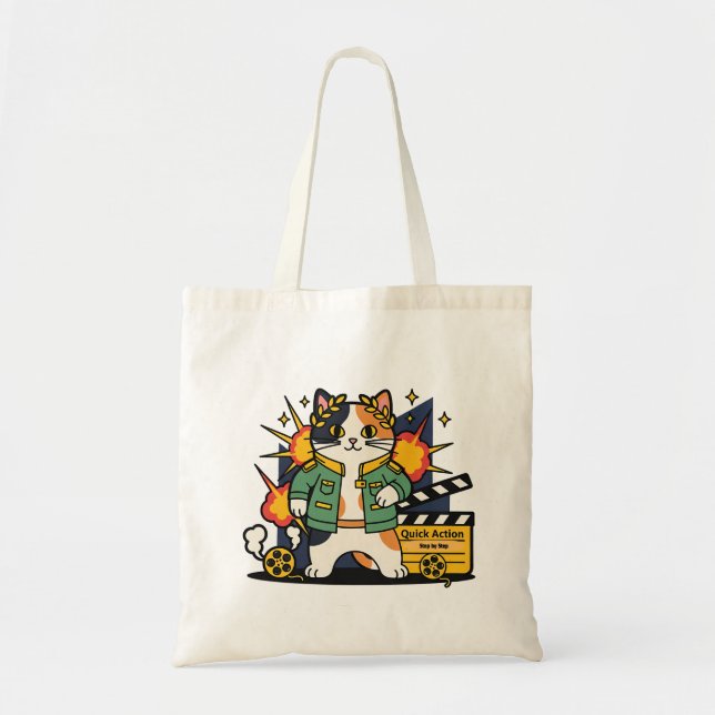 Gato Herói de Ação no Set - Bolsa Tote (Frente)