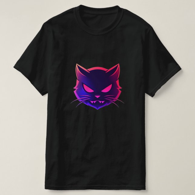 Gato Irritado: Arte de Camiseta Neon (Frente do Design)