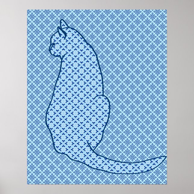 Gato Japonês - Blue Kimono Impressão (Frente)