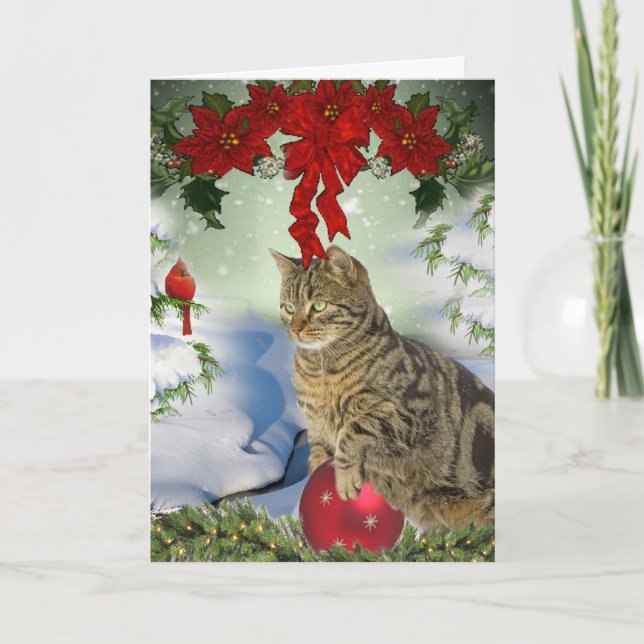 Gato Joga Com Cartões De Decoração De Natal (Frente)