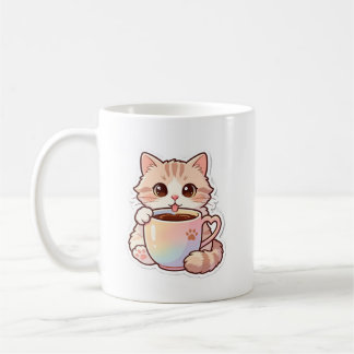 Gato Kawaii em Xícara de Café Arco-Íris Caneca de 