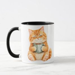 Gato Laranja Atraente e Fofo Segurando Caneca de C