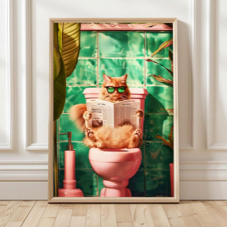 Gato Laranja Engraçado Amarelo Impressão Sanitário
