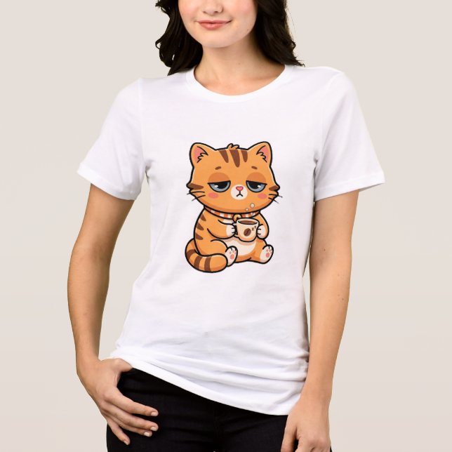 Gato Laranja Engraçado Cansado Bebendo Café Fofinh (Frente)