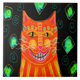 Gato Laranja Sorridente Pintura Digital