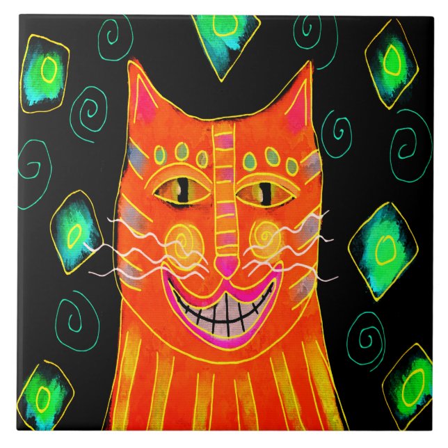 Gato Laranja Sorridente Pintura Digital (Frente)