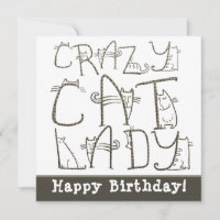 Gato Louco Lady Quirky Typografia Feliz Aniversári