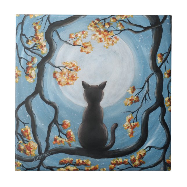 Gato lunático na pintura da Lua cheia da árvore (Frente)
