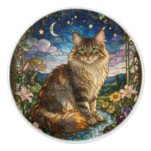 Gato Maine Coon no estilo Art Nouveau de vitral