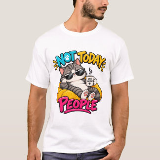 Gato Mal-Humorado Não Hoje Pessoas Camiseta Engraç
