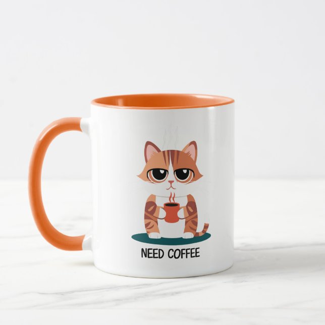 Gato Mal-humorado "PRECISO CAFÉ" Caneca | Gatinho  (Esquerda)