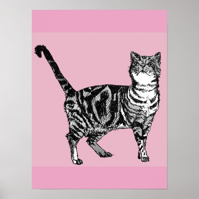 Gato Malhado Listrado Rosa Fofo Arte de Poster de  (Frente)