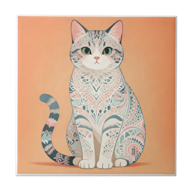 Gato Mandala Boho | Kitty Paisley Ornamental Paste (Frente)