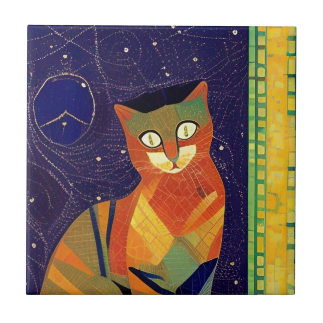 Gato marroquino, mosaico, abstrato, gatinho colori (Frente)