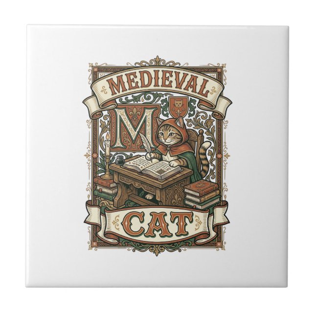Gato Medieval Manuscrito Medieval Vintage (Frente)