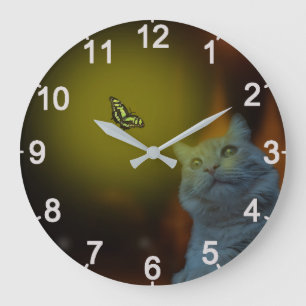 Gato Mesmerizado Por Borboleta, Relógio De Parede