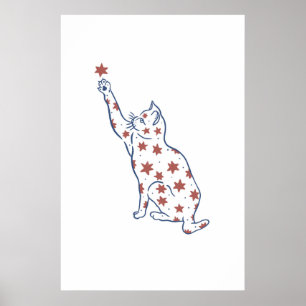 Gato Minimalista Atingindo Impressão Whimsical