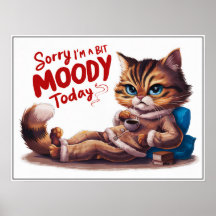 Gato Moody de Cartoon Bonito em PJs Poster