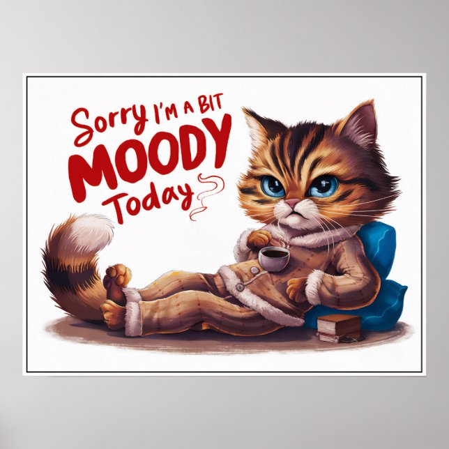 Gato Moody de Cartoon Bonito em PJs Poster (Frente)