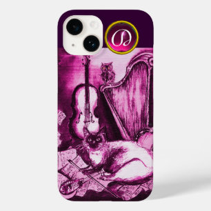 GATO MUSICAL COM OWL EM MONOGRAMA GEM DE PINK PURP