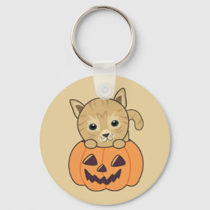 Gato Na Abóbora Gatos Doce Feliz Chaveiro De Hallo